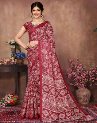 Divastri Printed Bhagalpuri Art Silk Saree(Maroon)