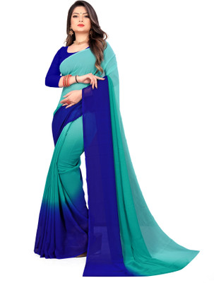Moda Rapido Dyed, Ombre, Solid/Plain Daily Wear Georgette Saree(Blue)
