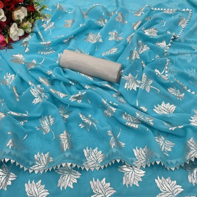 Vikash fab Temple Border Bollywood Georgette Saree(Light Blue)