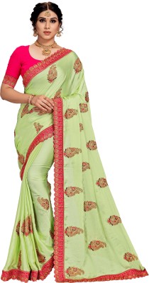 M.S.RETAIL Embroidered Bollywood Chiffon, Satin Saree(Green, Pink)