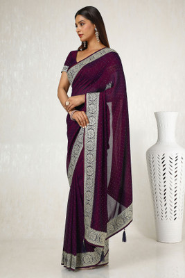 soch Embroidered Daily Wear Tussar Silk Saree(Purple)