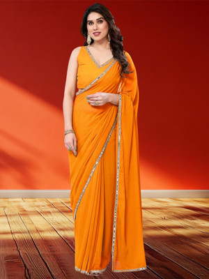 Sonika Solid/Plain Bollywood Georgette Saree(Gold)