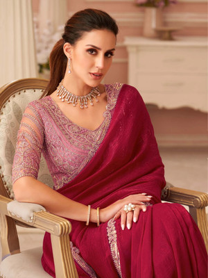 Sareemall Embellished Bollywood Chiffon Saree(Pink)