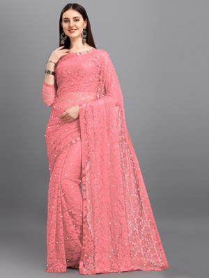Croza Self Design Bollywood Net Saree(Red)