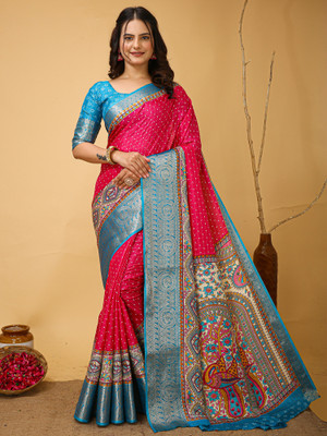 Divastri Printed Chinnalapattu Silk Blend Saree(Pink)