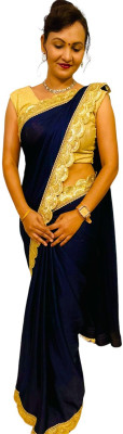 Mahjabeen Self Design Handloom Pure Silk Saree(Dark Blue)