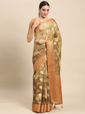RekhaManiyar Embellished Banarasi Pure Silk Saree(Gold)