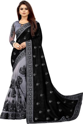 Ruchifashion Embroidered Bandhani Art Silk Saree(Black, Grey)