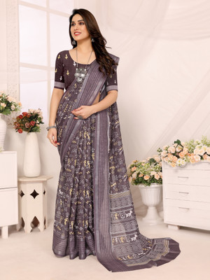 HITESH ENTERPRISE Floral Print Bollywood Cotton Linen Saree(Brown)