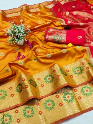 Ankit creation Self Design Banarasi Jacquard Saree(Mustard)