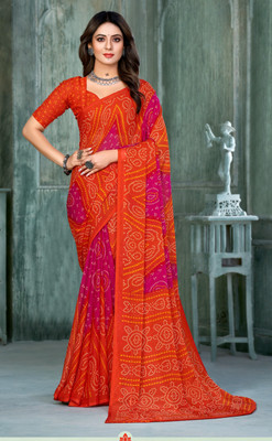 TIARAA Geometric Print Bandhani Chiffon Saree(Multicolor)