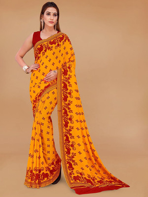 Moda Rapido Printed Daily Wear Georgette Saree(Yellow)