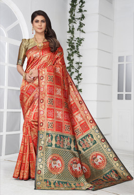 BULLDOZER Woven Patola Cotton Silk, Jacquard Saree(Multicolor)