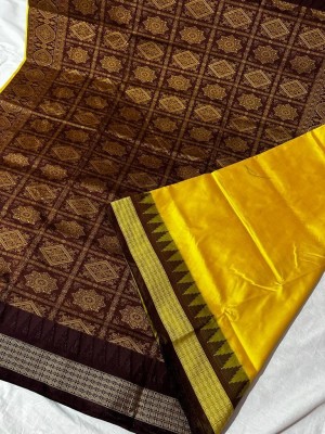 ajmera fashion Temple Border Banarasi Nylon Saree(Yellow)