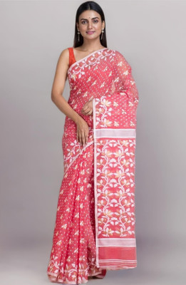 Revival Woven Jamdani Cotton Blend Saree(Pink)