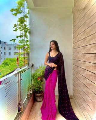 Moda Rapido Polka Print Bollywood Georgette Saree(Pink, Black)