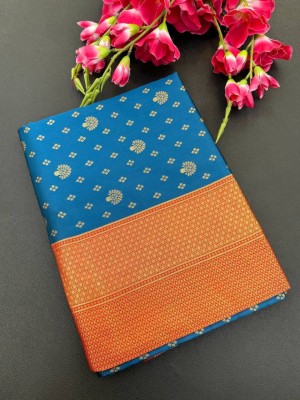 HANSIKA FASHION Printed Banarasi Raw Silk Saree(Blue)