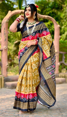 Sumit Textiles Animal Print Sambalpuri Pure Cotton Saree(Multicolor)