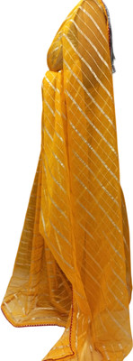 GoVika Self Design Bollywood Organza Saree(Yellow)