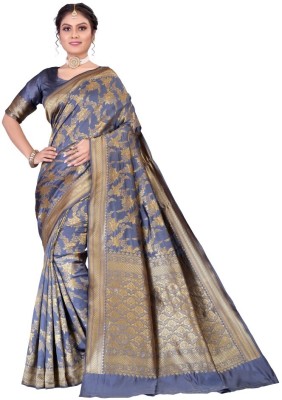 SOUL SILK Woven Kanjivaram Silk Blend Saree(Grey)