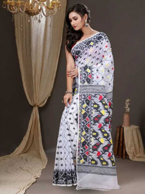 S G SAREES Woven, Geometric Print Handloom Handloom Cotton Silk Saree(Black)