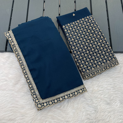 V AMAN FASHION Self Design Bollywood Georgette Saree(Dark Blue)