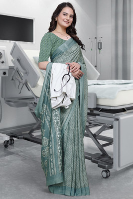 KONICA FAB Printed Daily Wear Crepe Saree(Light Blue)
