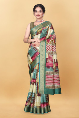 rudraCreation Digital Print Assam Silk Art Silk Saree(Green)