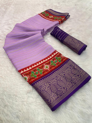 Rinkoo fashion Striped, Woven, Self Design Mysore Silk Blend Saree(Purple)