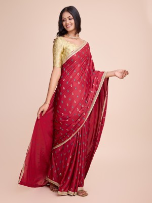 Mijashree Solid/Plain Bollywood Lycra Blend Saree(Maroon)