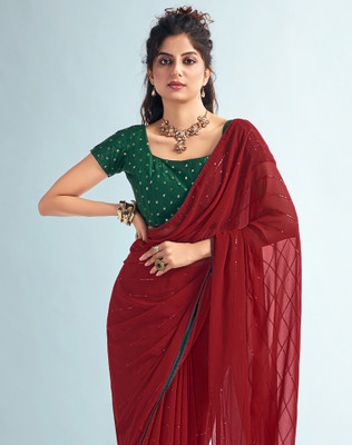 SIRIL Embellished Bollywood Georgette Saree(Maroon)