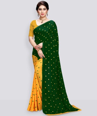 Anand Polka Print Daily Wear Georgette Saree(Green)