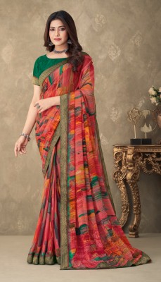 REBOOT FASHIONS Geometric Print Bollywood Chiffon Saree(Orange)