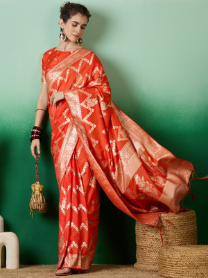 Sangria Woven Banarasi Jacquard Saree(Orange)