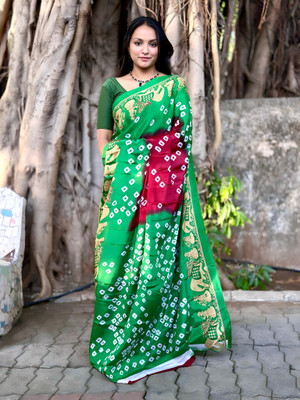 S.R.TEXTILES Solid/Plain Bandhani Crepe Saree(Multicolor)