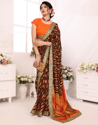 YASHIKA Printed Bollywood Georgette, Lace Saree(Orange)