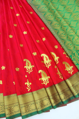 Chennai Clothing store Embroidered, Self Design Banarasi Pure Silk, Satin Saree(Red)