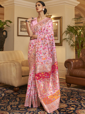 Divastri Woven Daily Wear Silk Blend Saree(Pink)