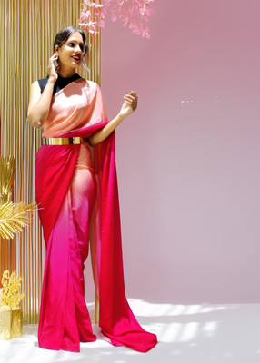 Riddhi textile Hub Dyed Bollywood Chiffon Saree(Pink, Beige)
