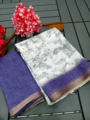 AARAANA Printed Banarasi Pure Silk, Cotton Silk Saree(White)