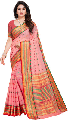 Moda Rapido Woven Kota Doria Silk Blend Saree(Pink)