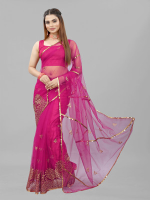 Yashakti Designer Embroidered Bollywood Net Saree(Pink)