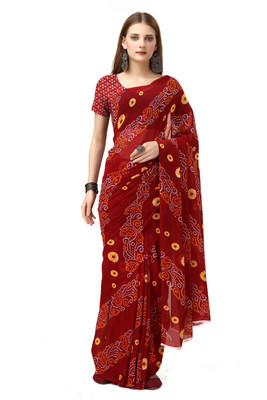 Sanjana Silks Printed Mysore Crepe Saree(Maroon)
