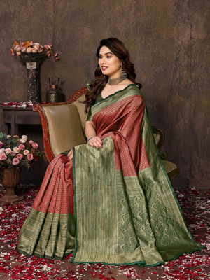 YASHIKA Printed, Self Design Banarasi Cotton Silk, Jacquard Saree(Red)