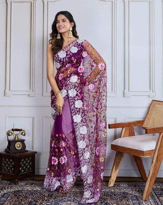 MRUTIENTERPRIS Floral Print Bollywood Net Saree(Purple)