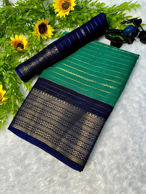 Anuradha Enterprise Printed Mysore Silk Blend Saree(Light Blue, Green)