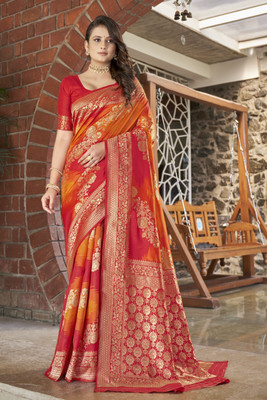 MANOHARI Woven Banarasi Jacquard Saree(Orange)