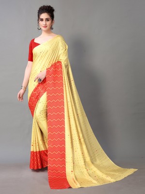 Shaily Retails Polka Print Daily Wear Silk Blend Saree(Yellow)