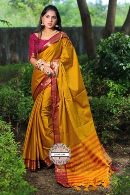 SAKARMAA Woven Banarasi Jacquard, Pure Silk Saree(Yellow)