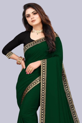OKTAT Solid/Plain Bollywood Georgette Saree(Green)